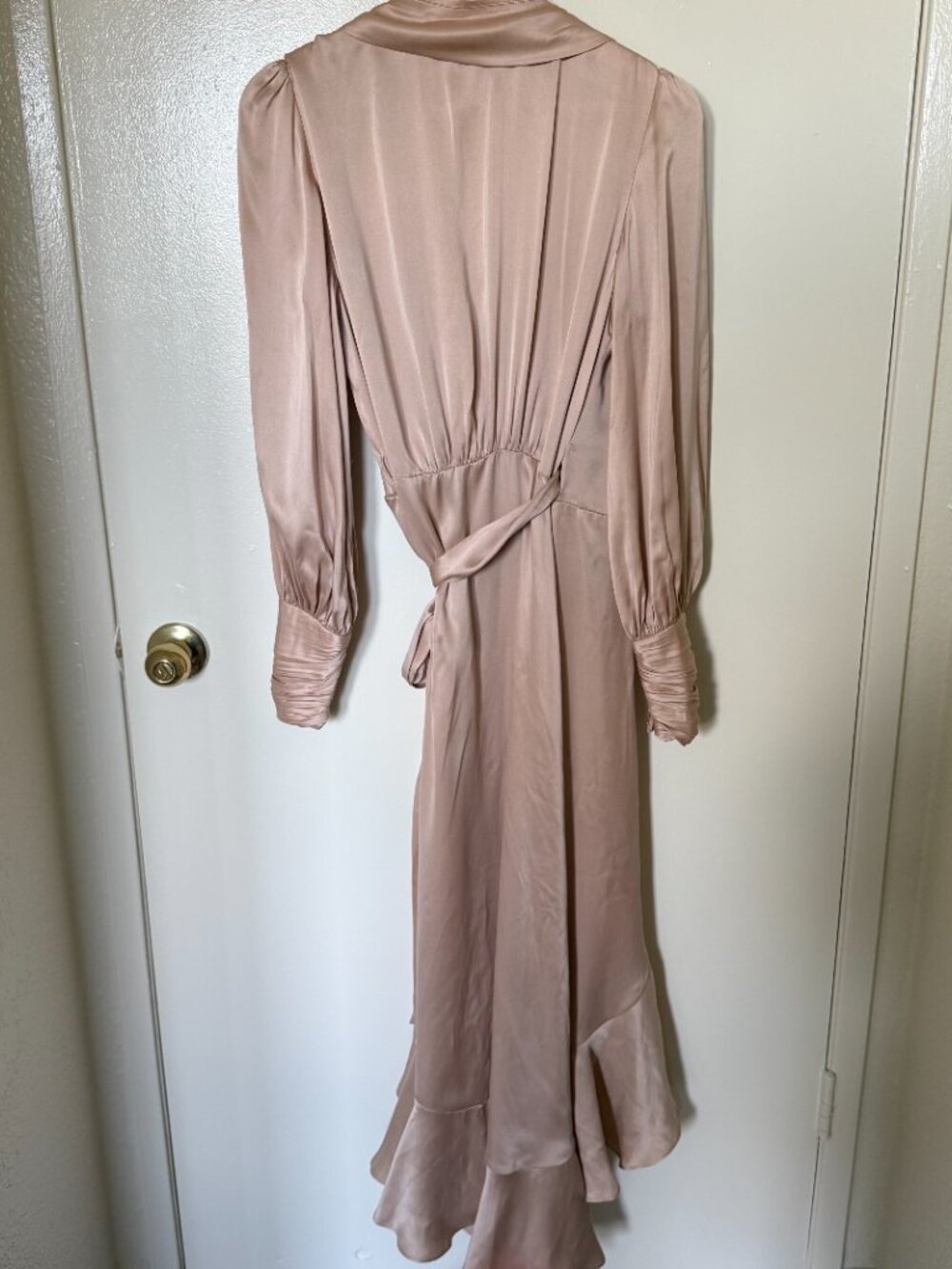 Zimmermann Blush Pink Ruffled Silk Satin Wrap Midi Dress 1 / S - Picture 7 of 12